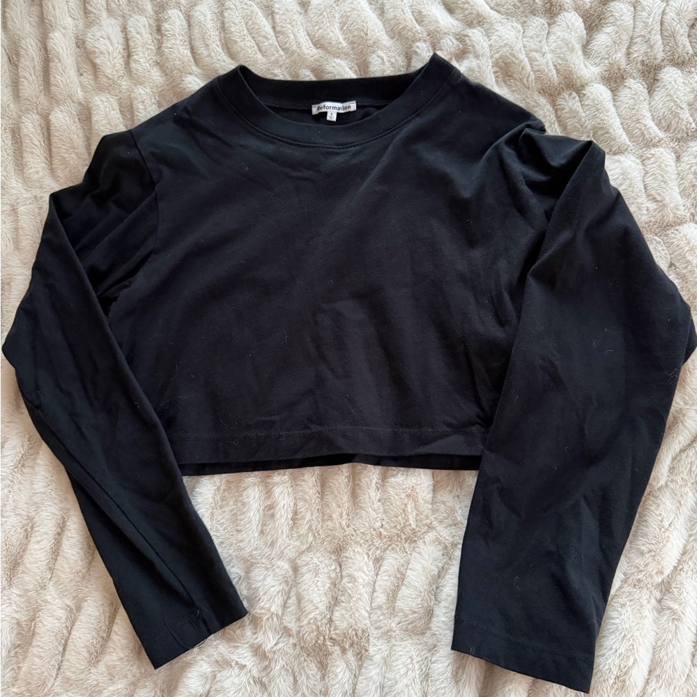 Reformation Black Long Sleeve Crop Top